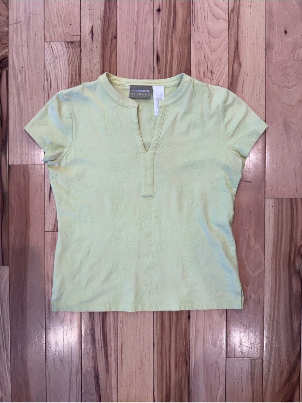 Liz Claiborne Vintage Yellow Short Sleeve Notch Neck Tee